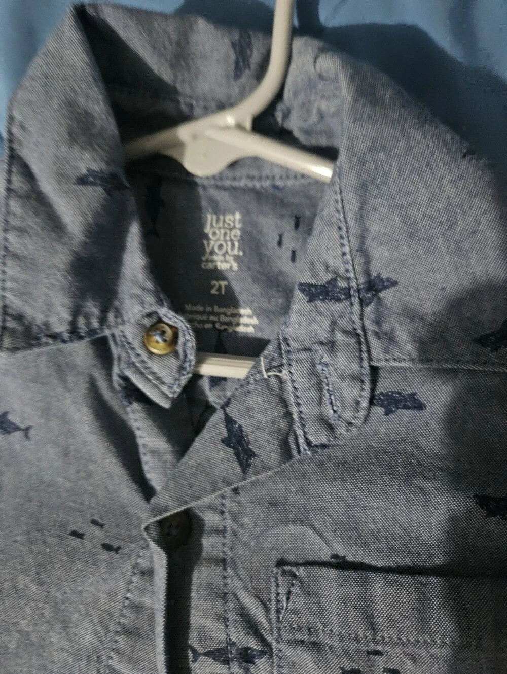 The Children's Place Light Blue Short Sleeve Shark Print Button-Down Shirt